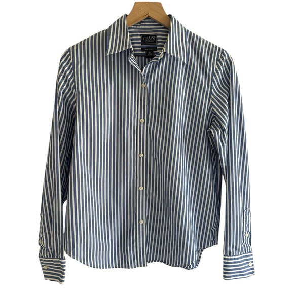 Chaps No Iron Button-Down Shirt Size Medium Striped Business Casual Preppy - Picture 1 of 14